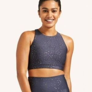 Peloton Show Up Sparkle High Neck Bra In Blue & Gold Size XL